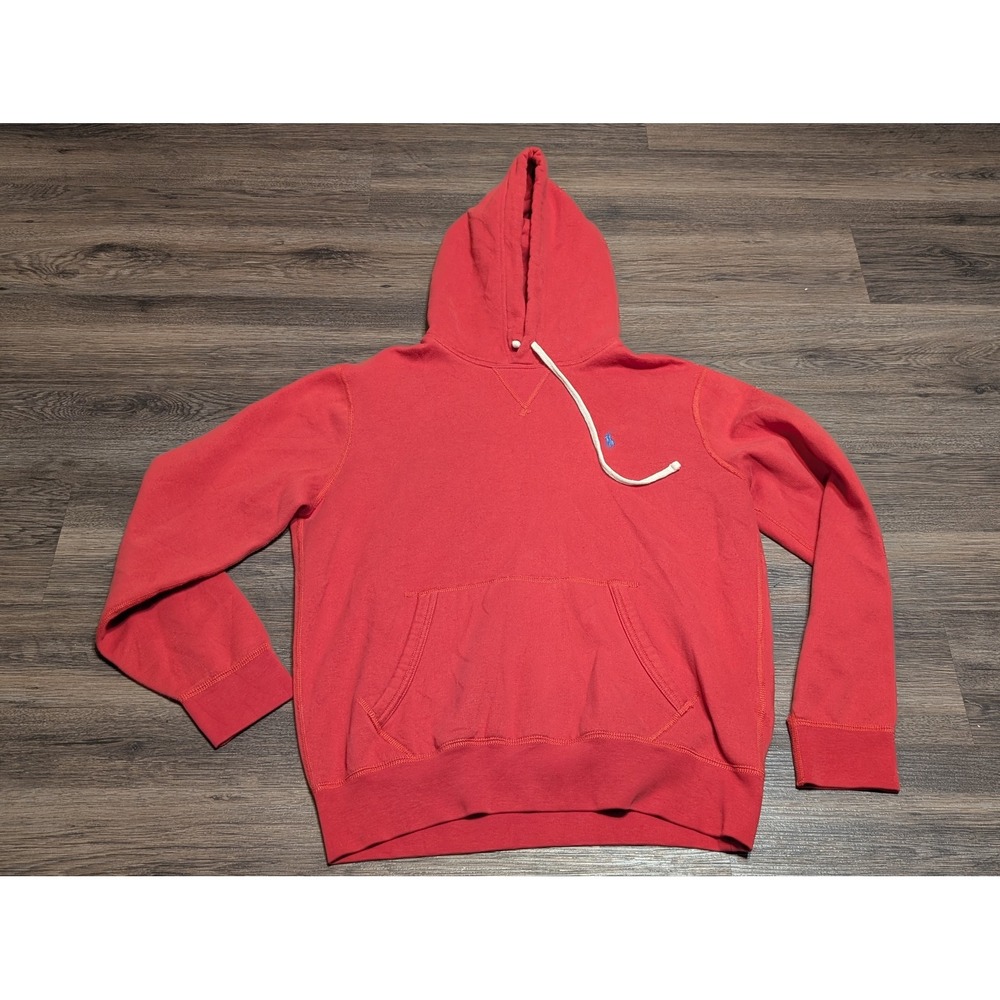 Polo Ralph Lauren Pullover Hoodie Mens Medium Red Blue Pony Logo V-Stitch Preppy